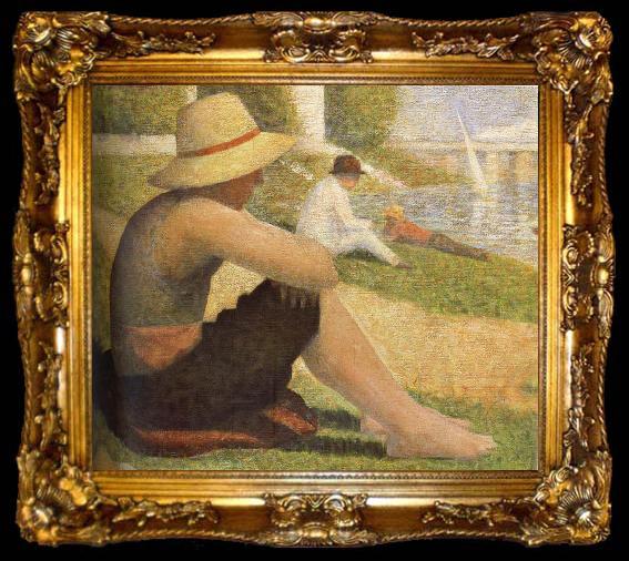 framed  Georges Seurat The Boy Wearing hat on the ground, ta009-2